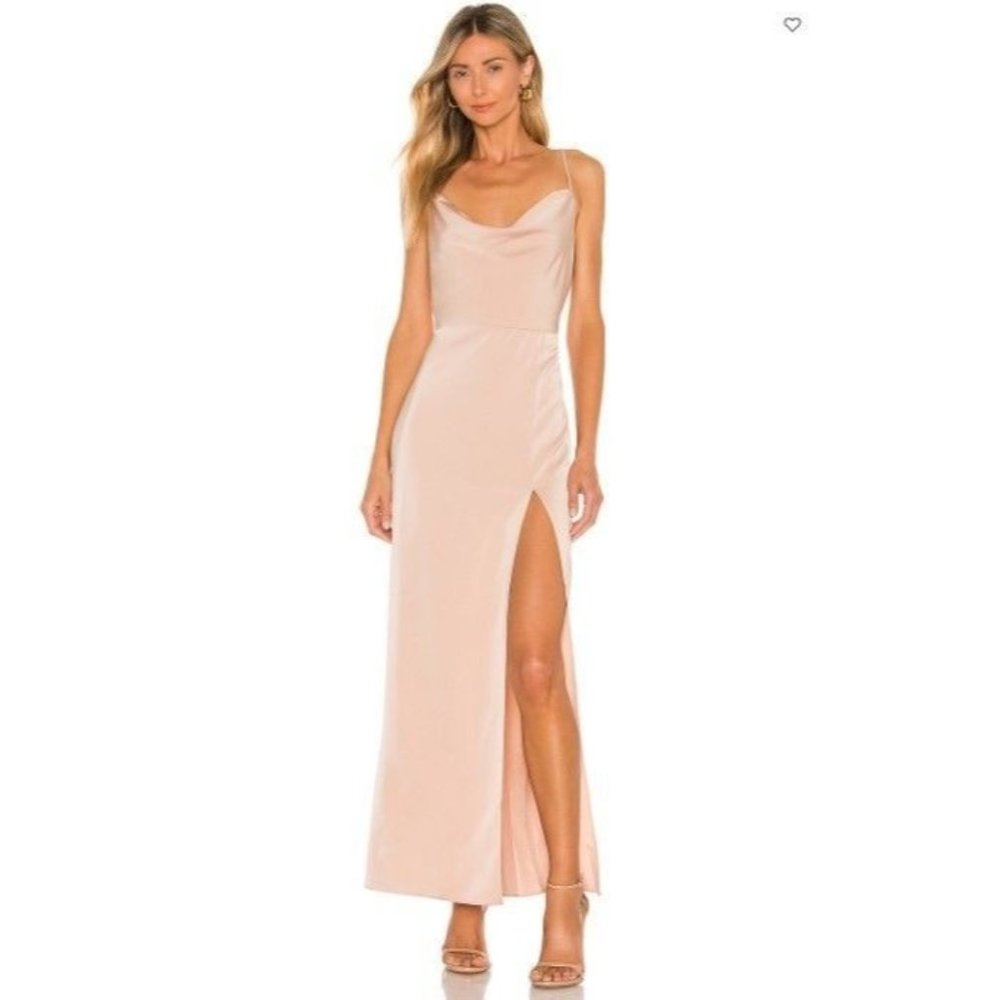 *FLAWED NBD Lila Gown in Champagne S Cowl Neck Satin